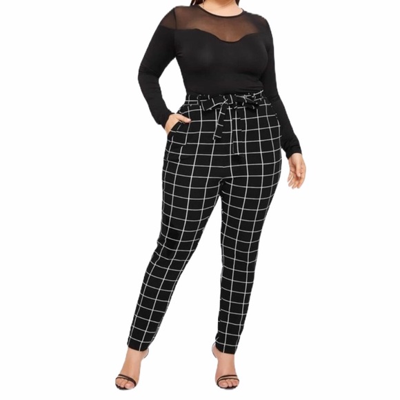 PLUS plaid belted grid skinny tailored pants black - Picture 4 of 5